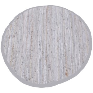 Runder, weißer Leder Flickenteppich (Ø 150cm) von Bestlivings. Moderner Teppich für Wohnräume.