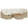 Beiges 7-tlg. vidaXL Garten-Sofa-Set aus Poly Rattan mit Kissen und Stauraum.