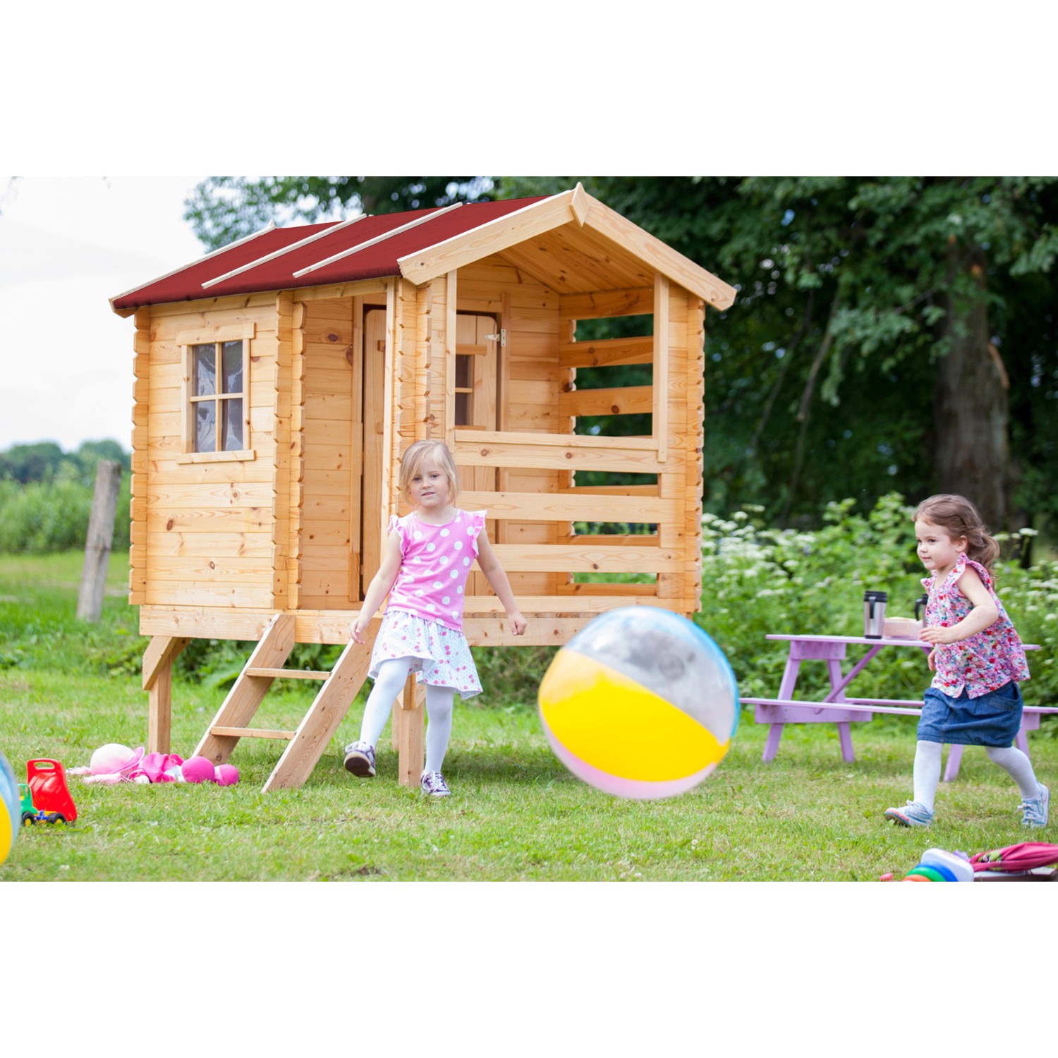 Timbela Kinderspielhaus Holz M501B 1,1 m² auf Stelzen mit Leiter und