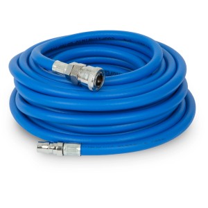 EBERTH Druckluftschlauch, 10m, mit Kupplung. Blauer Kompressor Schlauch aufgerollt.