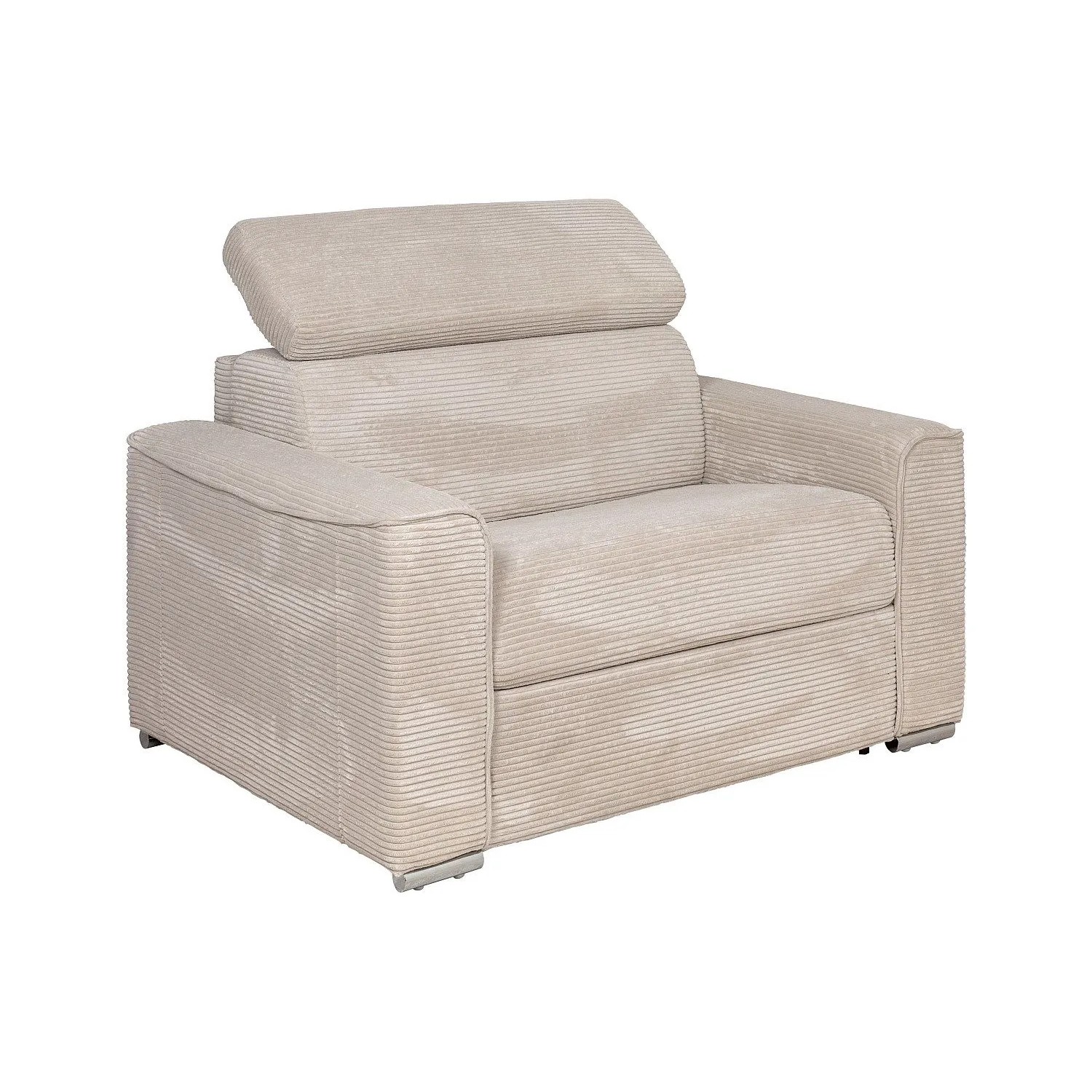 Eleganter beiger Cord Schlafsessel Vente-unique Vizir. Kompaktes Design mit verstellbarer Kopfstütze für Relaxmomente.