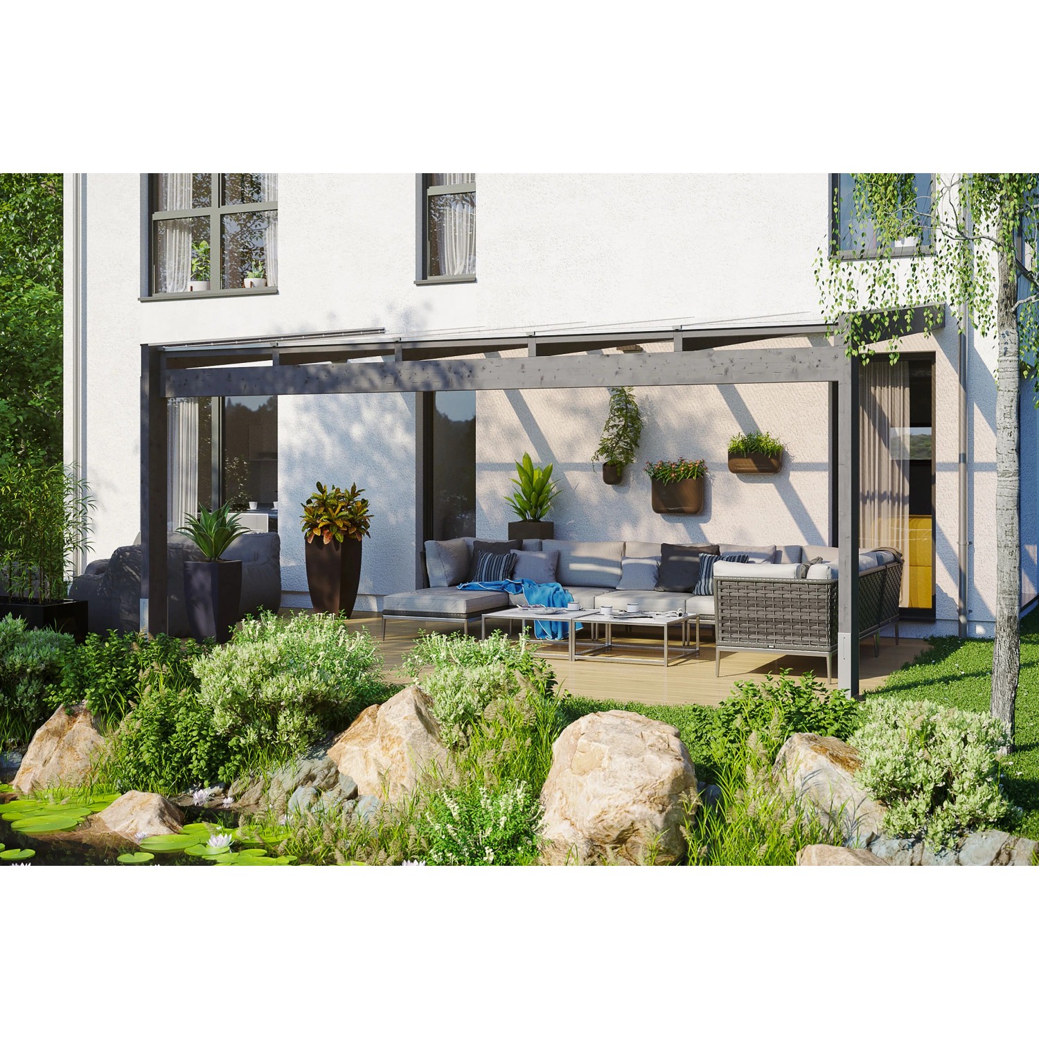 Skan Holz Terrassenüberdachung Novara 557 cm x 309 cm Schiefergrau