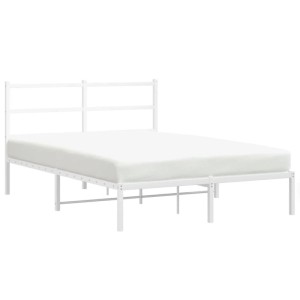 Weißes Metall Bettgestell 140x190 cm mit Kopfteil für Schlafzimmer.