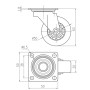 Technische Zeichnung SOTECH Möbelrolle Ø50mm, 40kg Tragkraft. Maße der Lenkrolle mit 50x50mm Anschraubplatte.