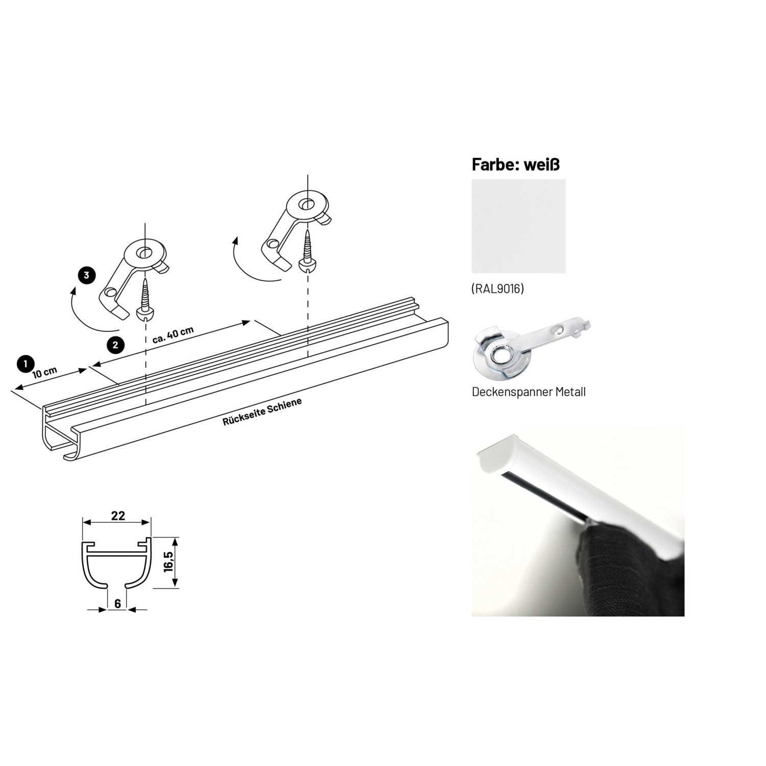 Deco-Raum Gardinenschiene nach Maß 1-Lauf Round Weiß 70cm_2