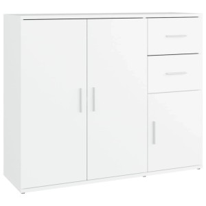 Weißes vidaXL Sideboard (91x29,5x75 cm) aus Holzwerkstoff mit Türen und Schubladen.