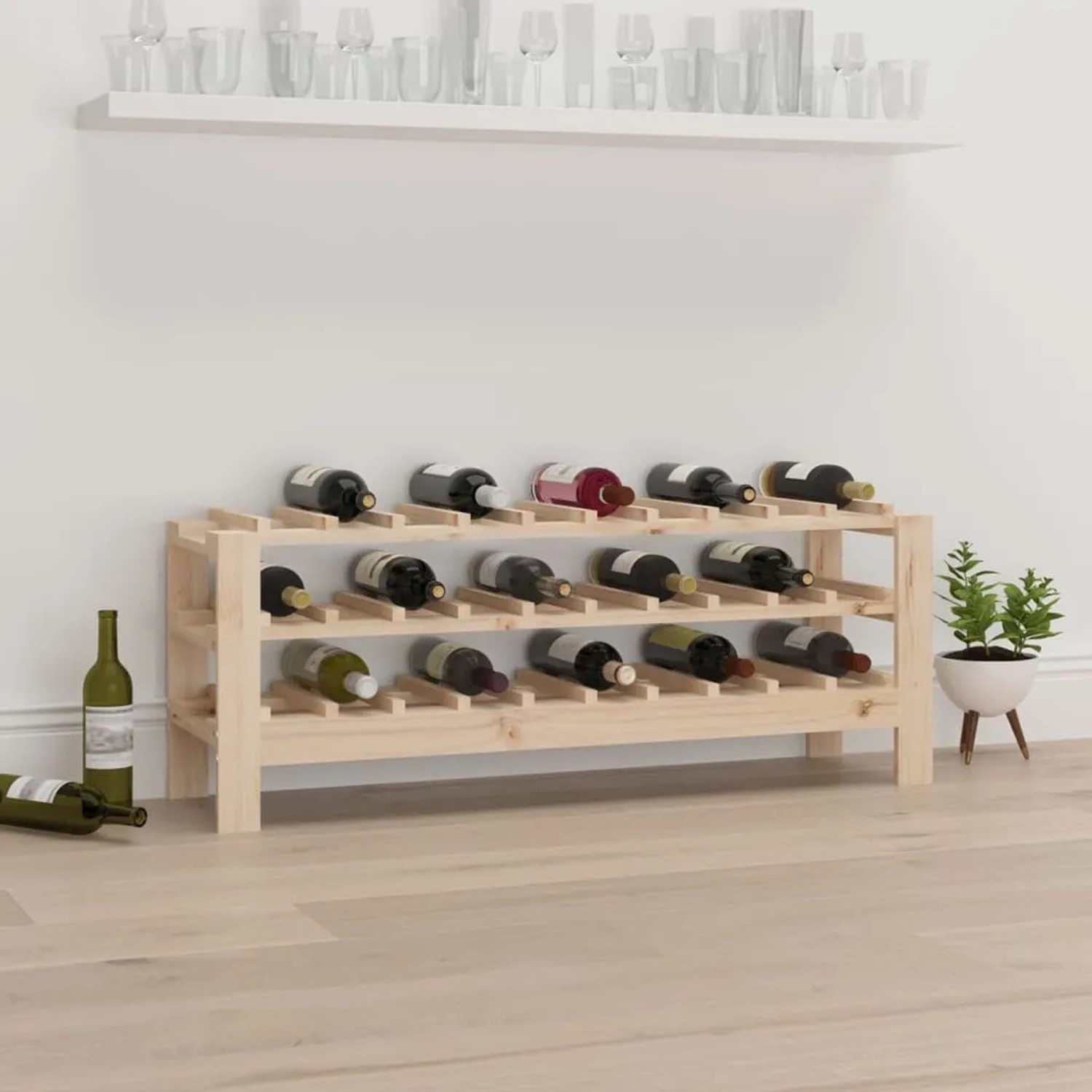 VidaXL Weinregal aus Kiefernholz für 30 Flaschen, naturbelassen.