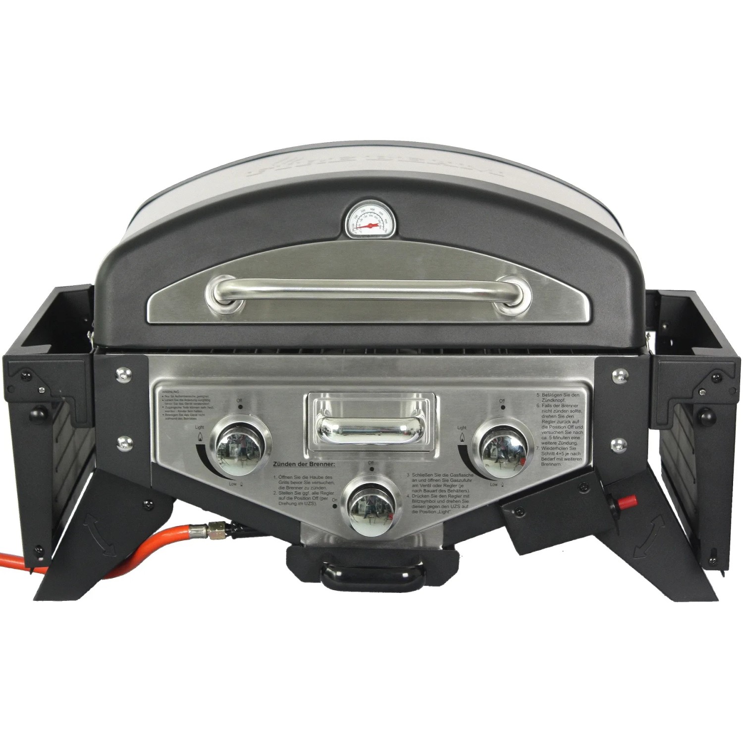 El Fuego Tischgasgrill Smoker Medison, 2 Brenner, silberfarben, mit Aromabox und Warmhalterost.