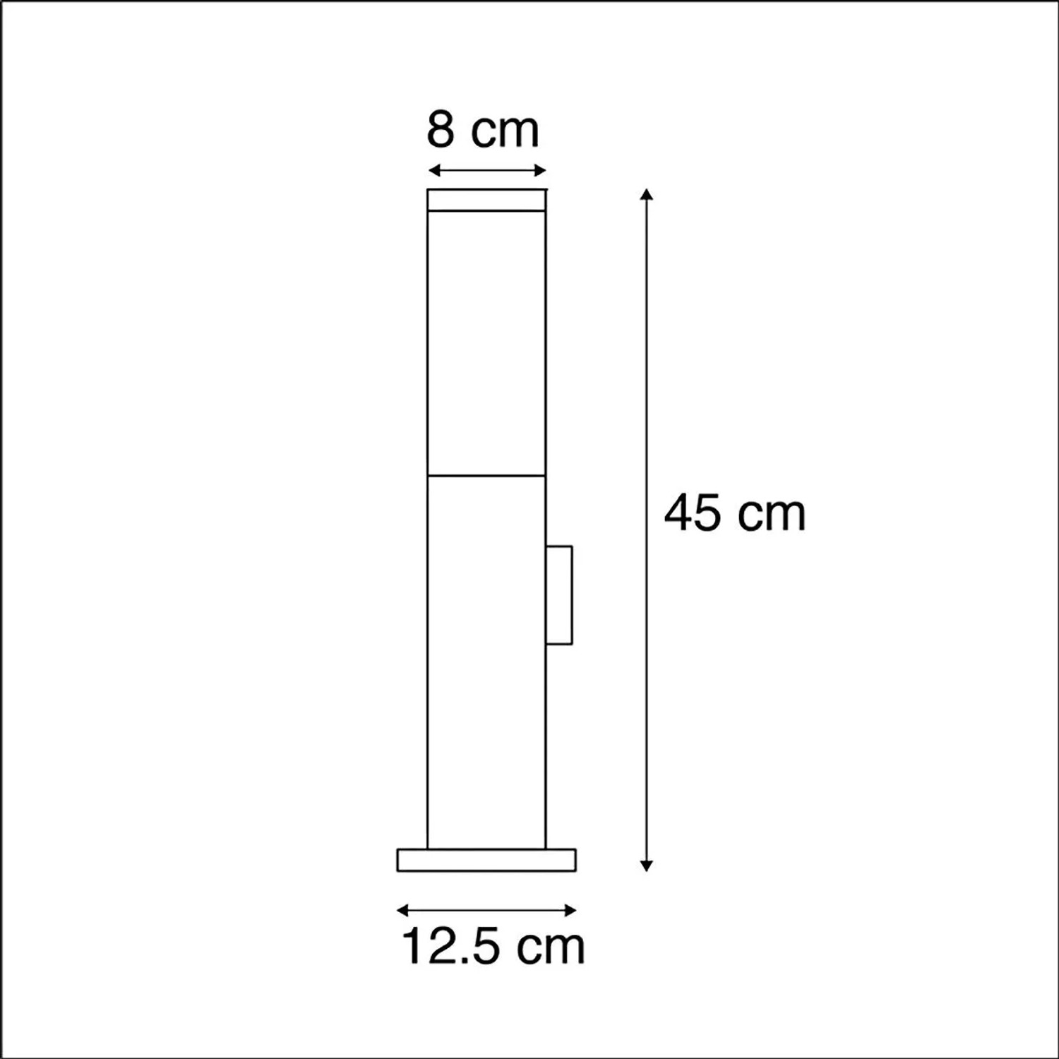 Skizze der QAZQA Malios Außen Stablampe aus Stahl mit Erdspieß, 45cm hoch.