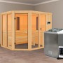 Karibu Infrarotkabine Anka mit Bio-Ofen und Infrarotstrahler, Eckeinstieg, Naturholz.