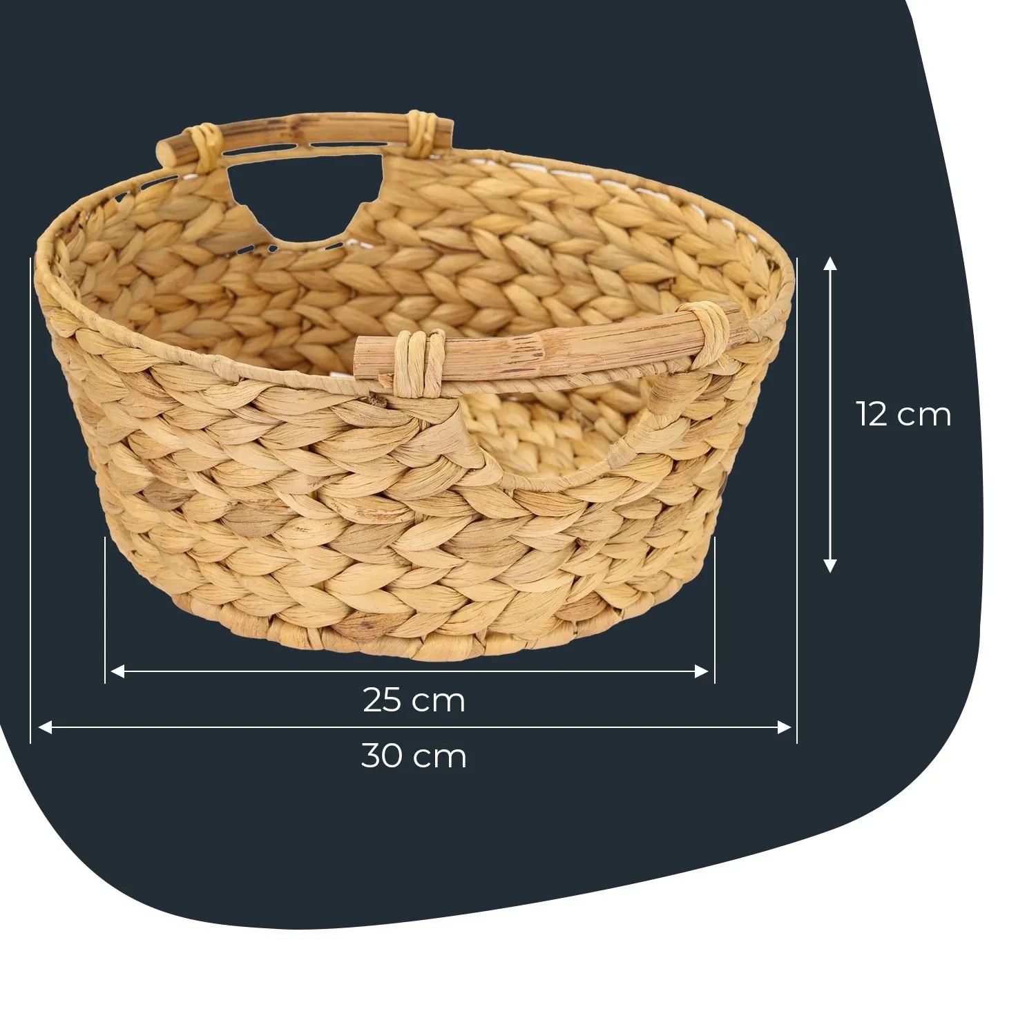 HMF 37276-30CM Aufbewahrungskorb Rund Korb Geflochten Wasserhyazinthe Holzgriffen 30 x 12 cm_4