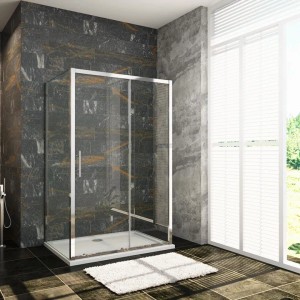 U-förmige Duschkabine 80x110x80cm mit Schiebetür und Klarglas in modernem Bad.
