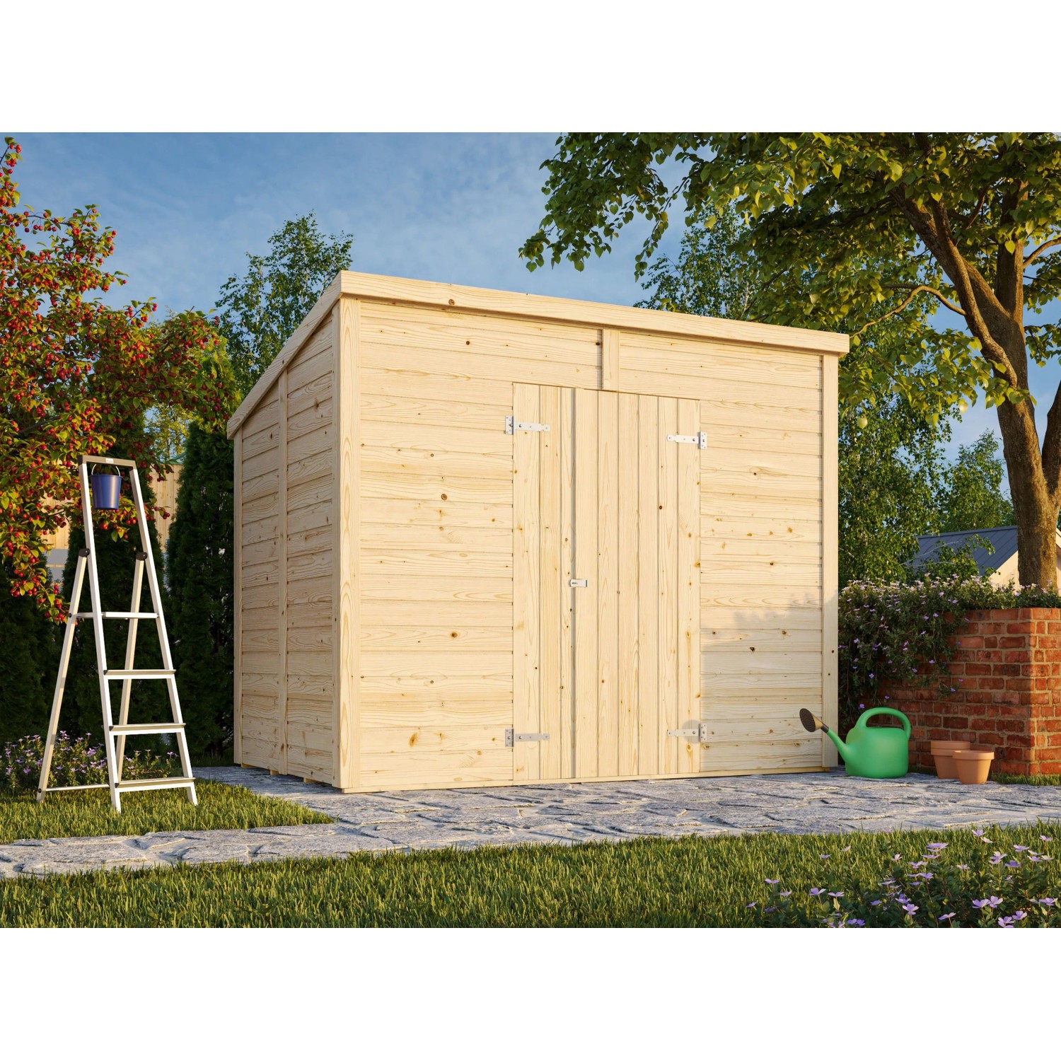 Palmako Gerätehaus Leif 273 x 170 cm Lackiert Hellgrau FSC®