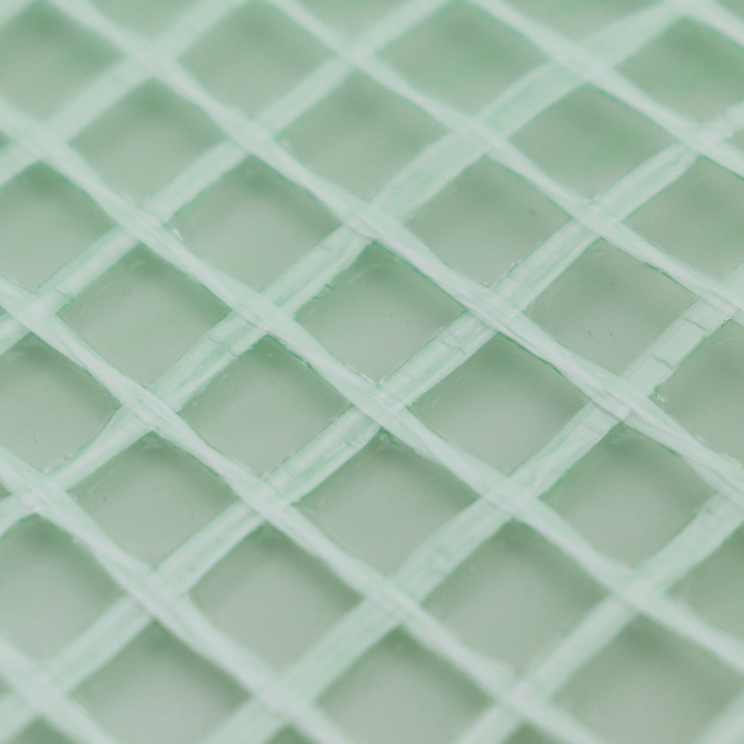 Detailaufnahme der transparenten Aquagart Gitterfolie mit grünem Gittergewebe.