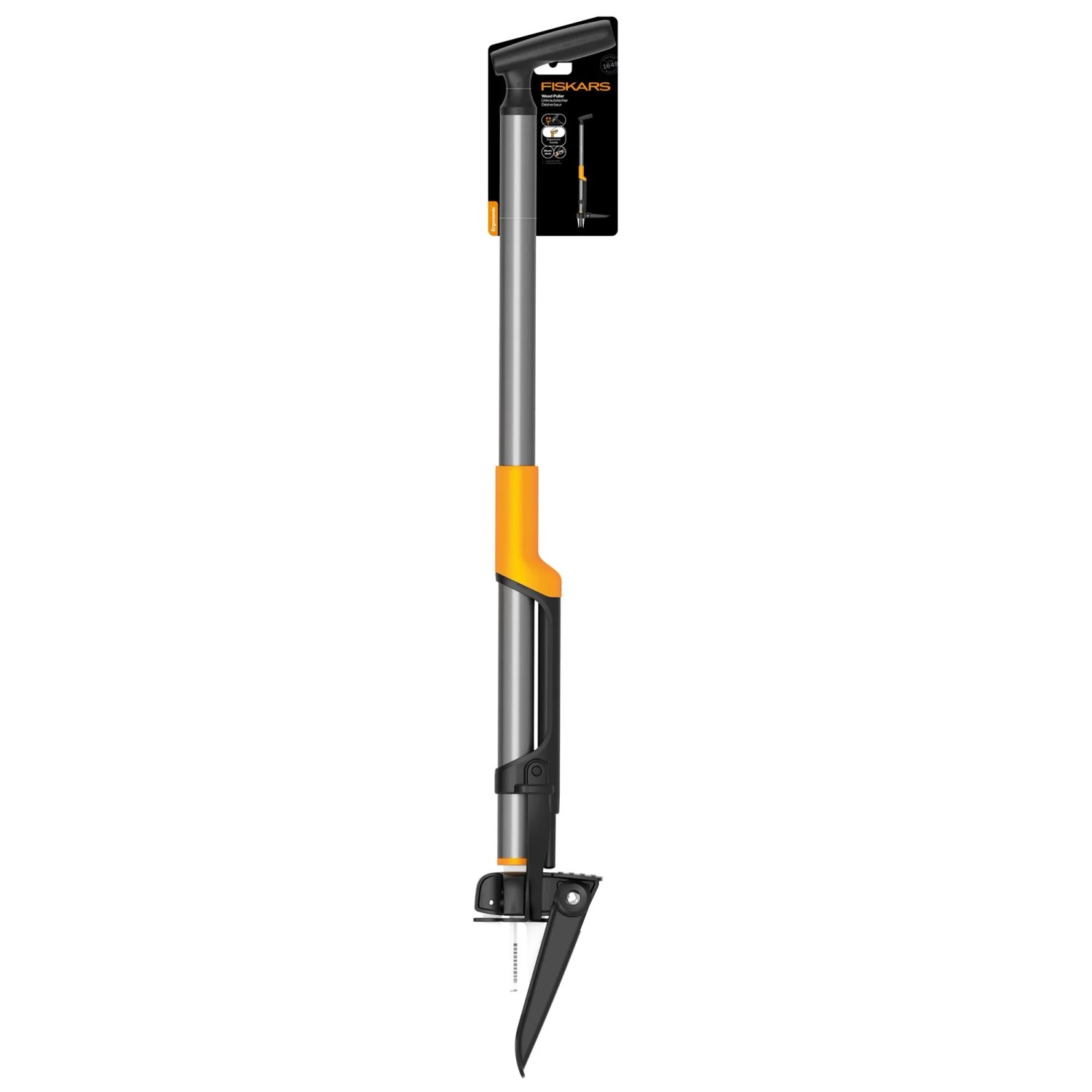 Fiskars Unkrautstecher Ergonomic, orange-schwarz, für komfortable Bodenbearbeitung.