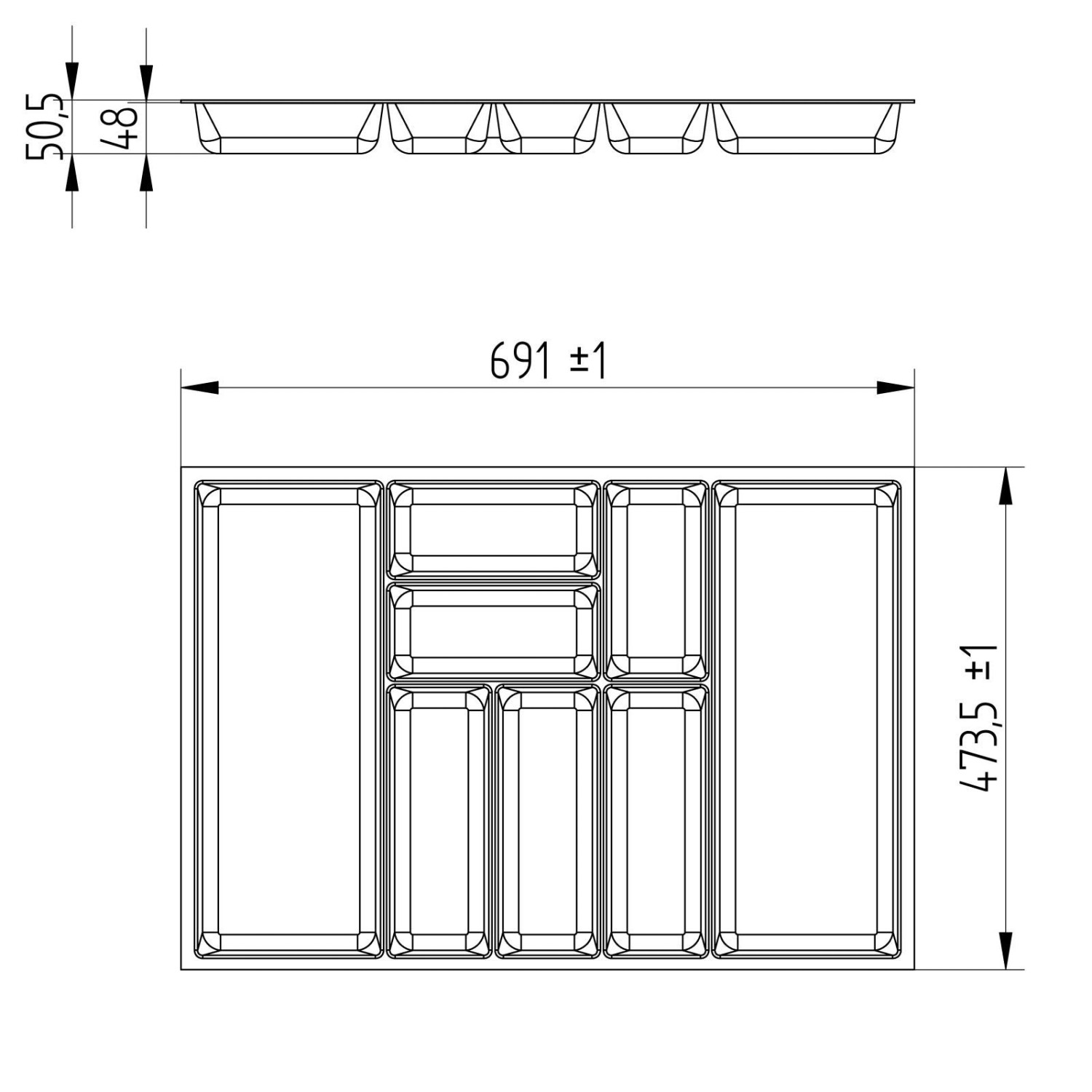 SOTECH ORGA-BOX-3 Besteckeinsätze Tiefe 473 mm Höhe 50,5 mm Anthrazit Schubladeneinsätze Breite 691 mm_6