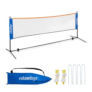 Relaxdays Badmintonnetz Eisen Kunststoff Polyester Schwarz Blau Orange Höhenverstellbar 105 cm bis 225 cm x 310 cm x 103 cm 4,1 kg