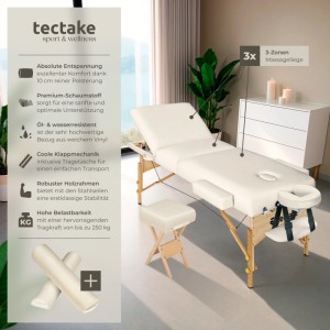 Tectake 3 Zonen Massageliege Set  Breite 70 cm  Polsterung 10 cm Inklusive Hocker  Lagerungsrollen und Tragetasche  218 x 102 x 90 cm Beige