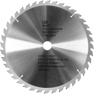 LUX HM Kreissägeblatt, Ø 315 mm, für Holz, 40 Zähne. Tischkreissägeblatt.
