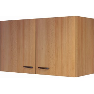 Flex-Well Oberschrank Nano, 100 cm, Buche Nachbildung, Küchen-Hängeschrank mit zwei Türen und Griffen in Edelstahl-Optik.