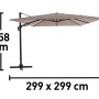 Beiger Ampelschirm Bonbeach 299 cm mit Kurbel und Maßangaben für Höhe und Spannweite.
