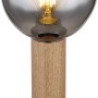 Globo Tischlampe Moitas, 1-flammig, schwarz-matt, Rauchglas, Holzoptik, modernes Design.