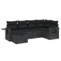 Schwarze 6-tlg. vidaXL Garten-Sofagarnitur aus Poly Rattan mit Kissen.