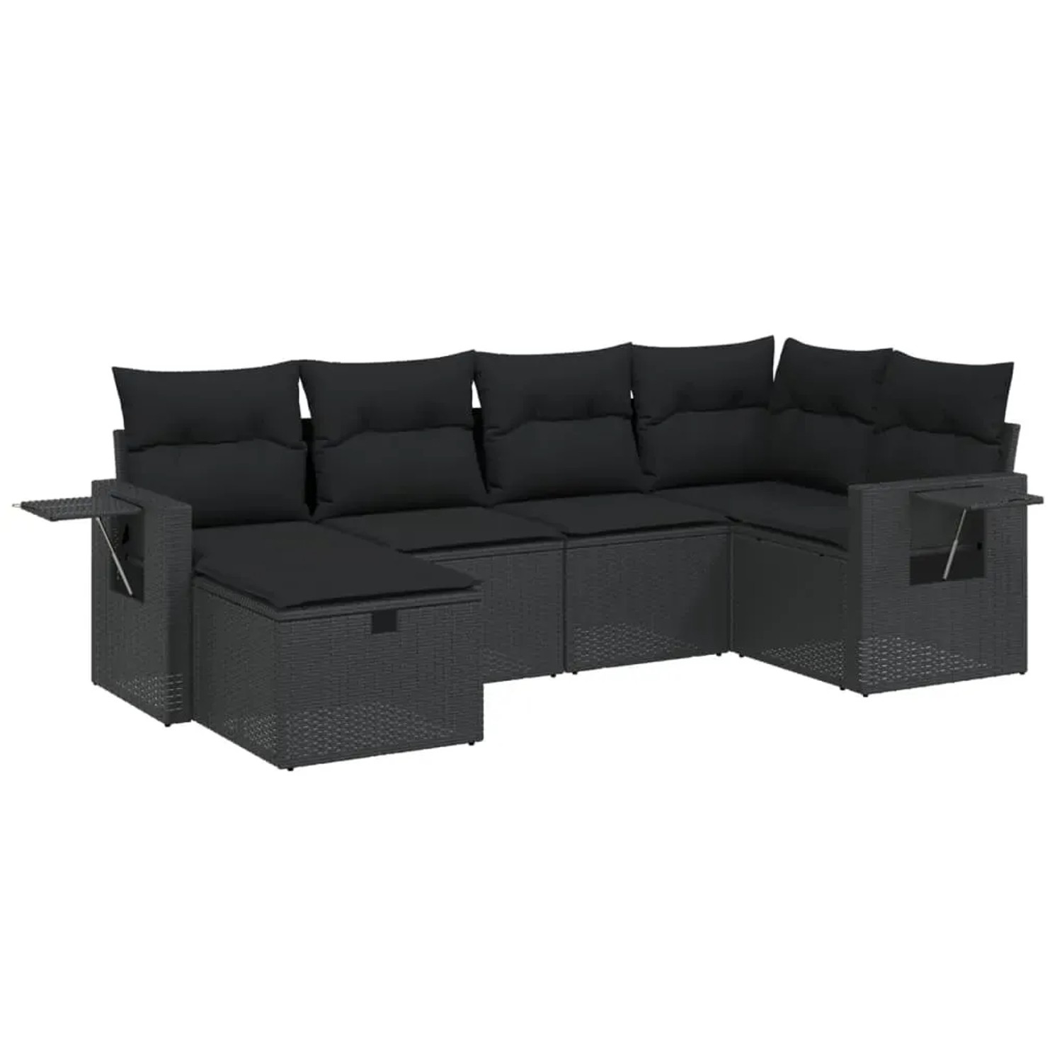 vidaXL 6-Tlg Garten-Sofagarnitur mit Kissen Schwarz Poly Rattan 3263791