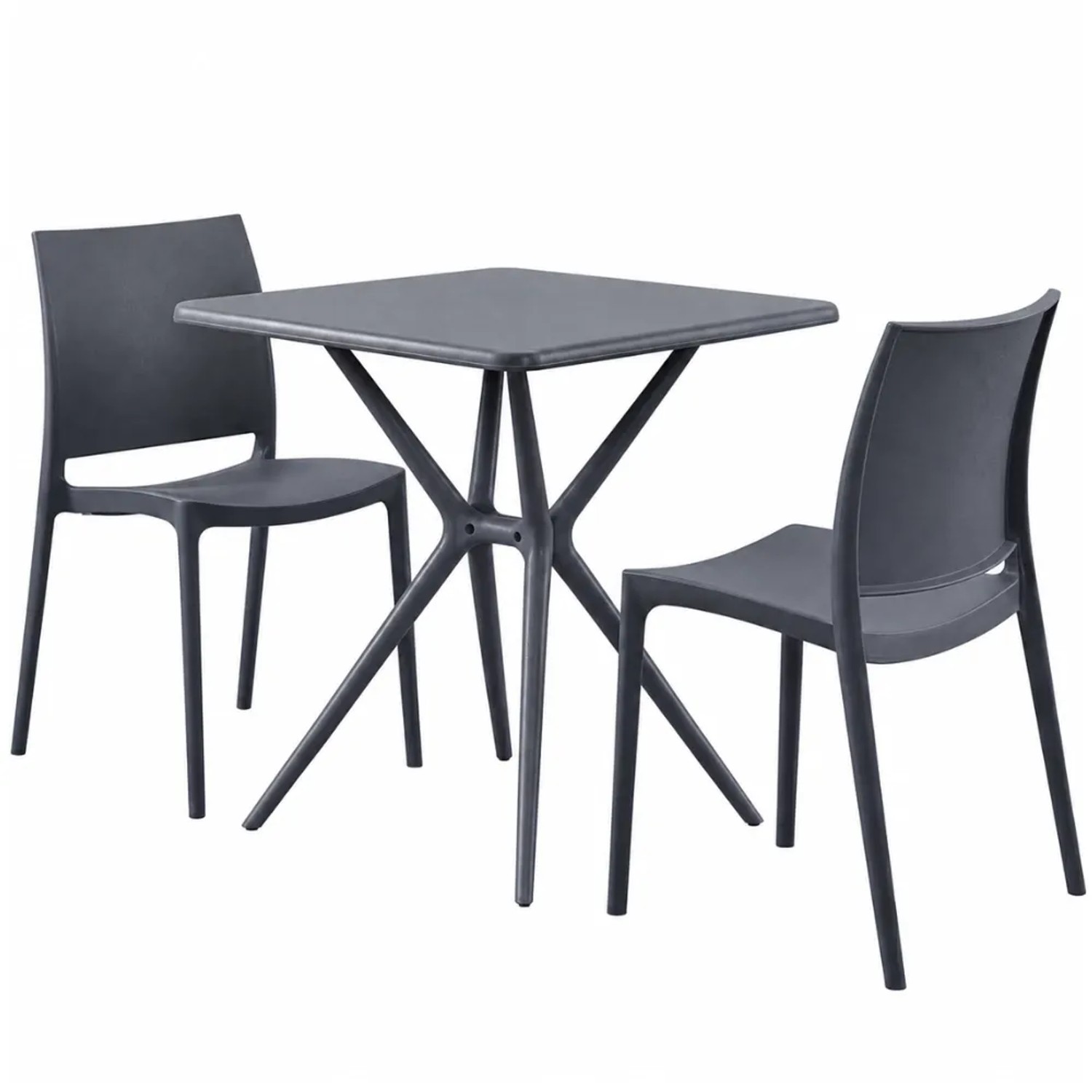 DELUKE Gartenmöbel-Set GRETA mit 2 Stühlen 156x72x81cm Kunststoff Dunkelgrau Balkonset Gartenset Tisch mit Stühlen Bistroset Outdoor