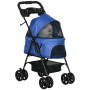 Blauer PawHut Hundewagen mit Becherhalter und Klappfunktion für Kleintiere.