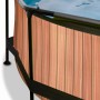 Detailansicht: Runder EXIT Wood Pool Ø300cm mit Holzoptik und schwarzem Stahlrahmen.