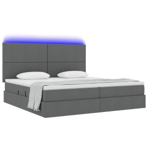 Dunkelgraues vidaXL Bett (200x200 cm) mit LED-Lichtleisten und Stoffbezug.