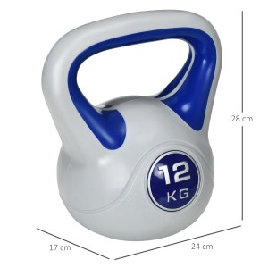 Blaue SPORTNOW Kettlebell, 12 kg, aus Kunststoff mit Sandfüllung. Ideal für Fitness und Krafttraining.