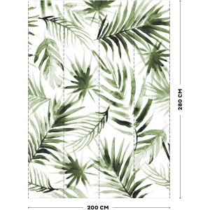 Art for the Home Fototapete Sandra, 280x200 cm, mit grünem Blätter-Aquarellmuster.