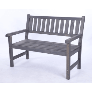 Graue PROREGAL Gartenbank Grana aus Holz mit Armlehnen und Lattenrost-Design.