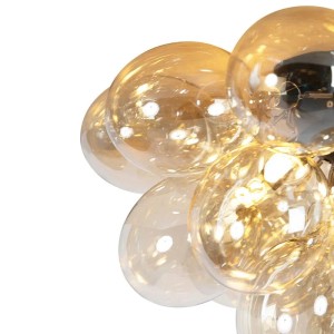 QAZQA Design Deckenleuchte Schwarz mit Braunglas 6 Lampen Uvas