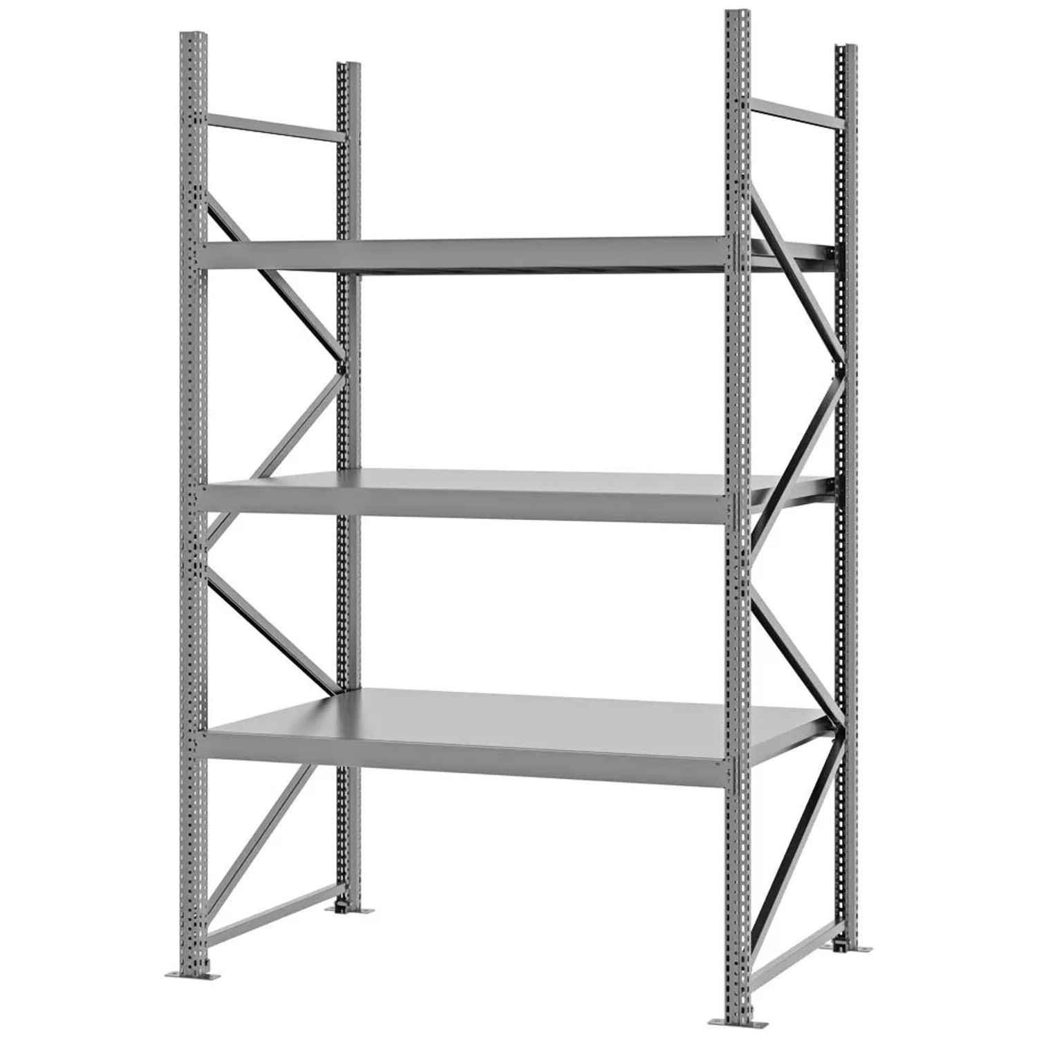 PROREGAL Weitspannregal Schraub-Stecksystem MAGNUS PRO Made In Germany Grundregal 250x150x80cm 3 Ebenen Stahlböden Fachlast 750kg Verzinkt