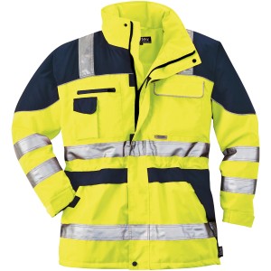Scheibler Warnschutz-Parka Safety Plus 8406 in Gelb-Navy, Größe XL. Arbeitskleidung mit Reflektoren.