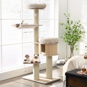 Costway Holz Katzenmöbel Kletterbaum Katzenhöhle Spielbaum Beige 174cm