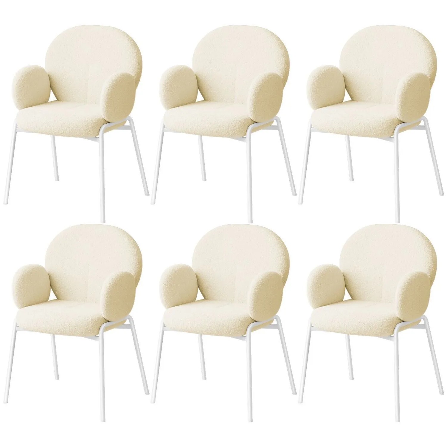 Tectake Stuhl Scandi Gepolstert Mit Bouclé Bezug Hohe Rückenlehne  Bequeme Armlehnen 6Er Set 61 50 x 62 x 90 cm Creme