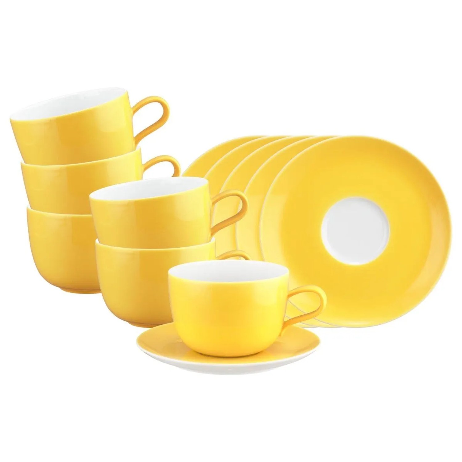 Seltmann Weiden Liberty Pure Colors Milchkaffeetasse mit Untertasse 380 ml 6er Set Yellow Glow
