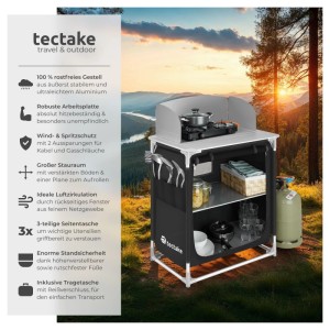 Tectake Campingküche Premium mit Alugestell, 2 Fächer, faltbar und wetterfest.