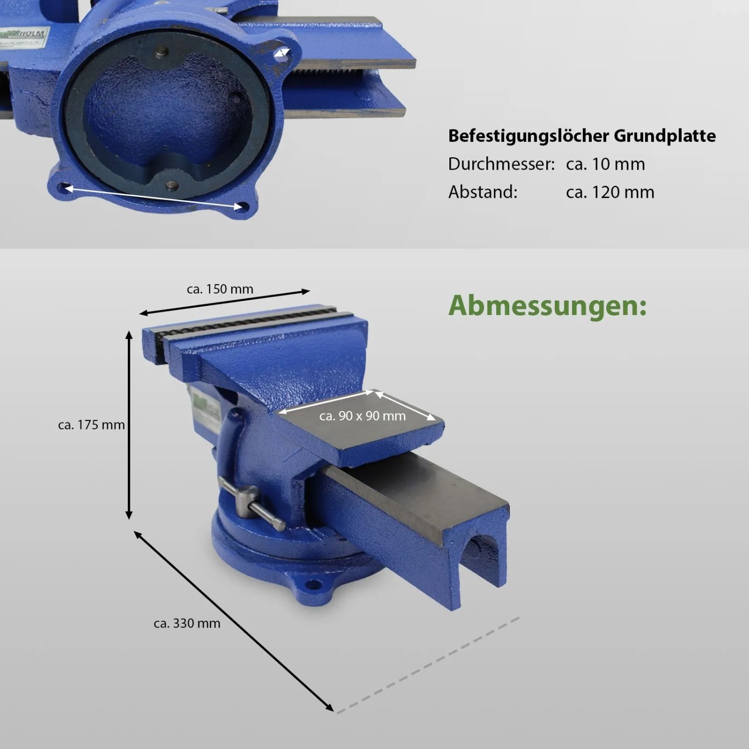 Blauer TRUTZHOLM Schraubstock 150mm mit Amboss und 360° Drehteller für Werkbank.