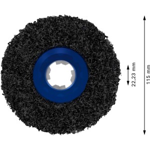 Bosch X-Lock Reinigungsscheibe N377 Metall, schwarz mit blauem Zentrum, Ø 115 mm, 22,23 mm Bohrung für Winkelschleifer.