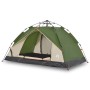 Grünes Furnicato Kuppelzelt für Camping, mit offenem Eingang und beigem Innenzelt. Ideal für Outdoor-Abenteuer.