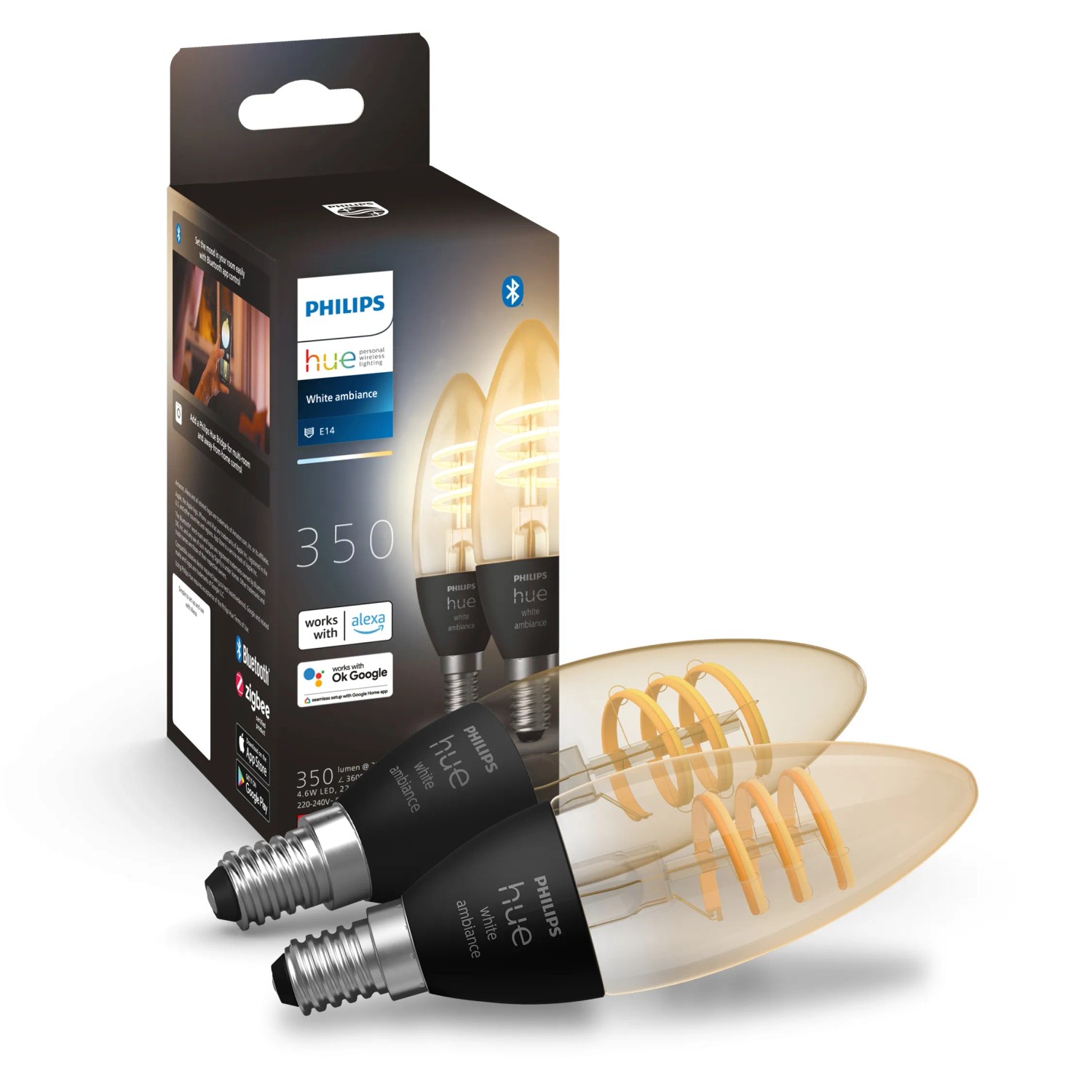 Philips Hue E14 LED-Filament Kerze im Doppelpack, warmweiß bis kaltweiß dimmbar.