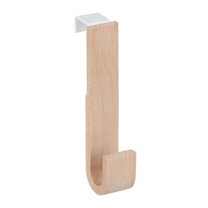 Relaxdays Türhaken Buchenholz Natur Weiß 5er Set 13 cm x 2,5 cm x 6 cm