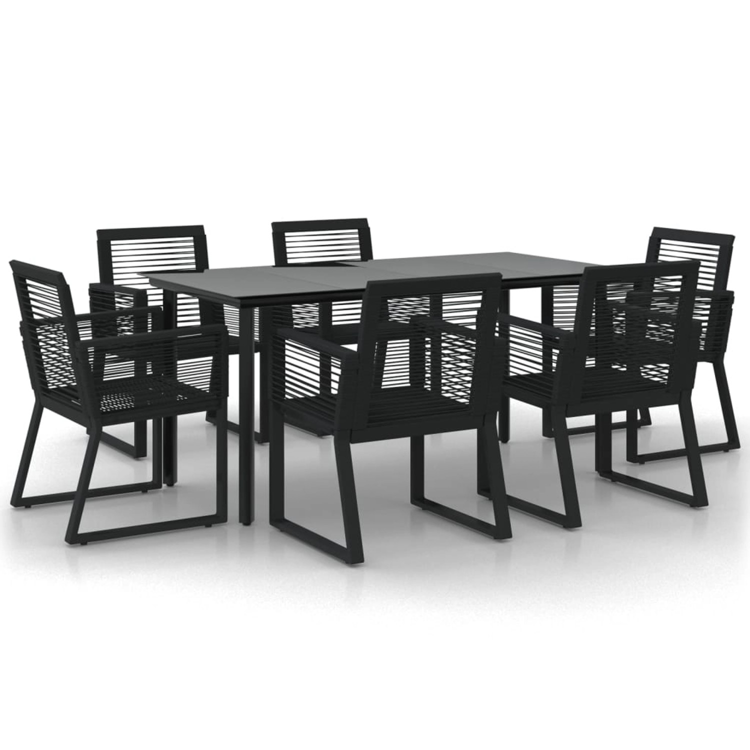 vidaXL 7-Tlg Garten-Essgruppe Schwarz PVC-Rattan 3156545
