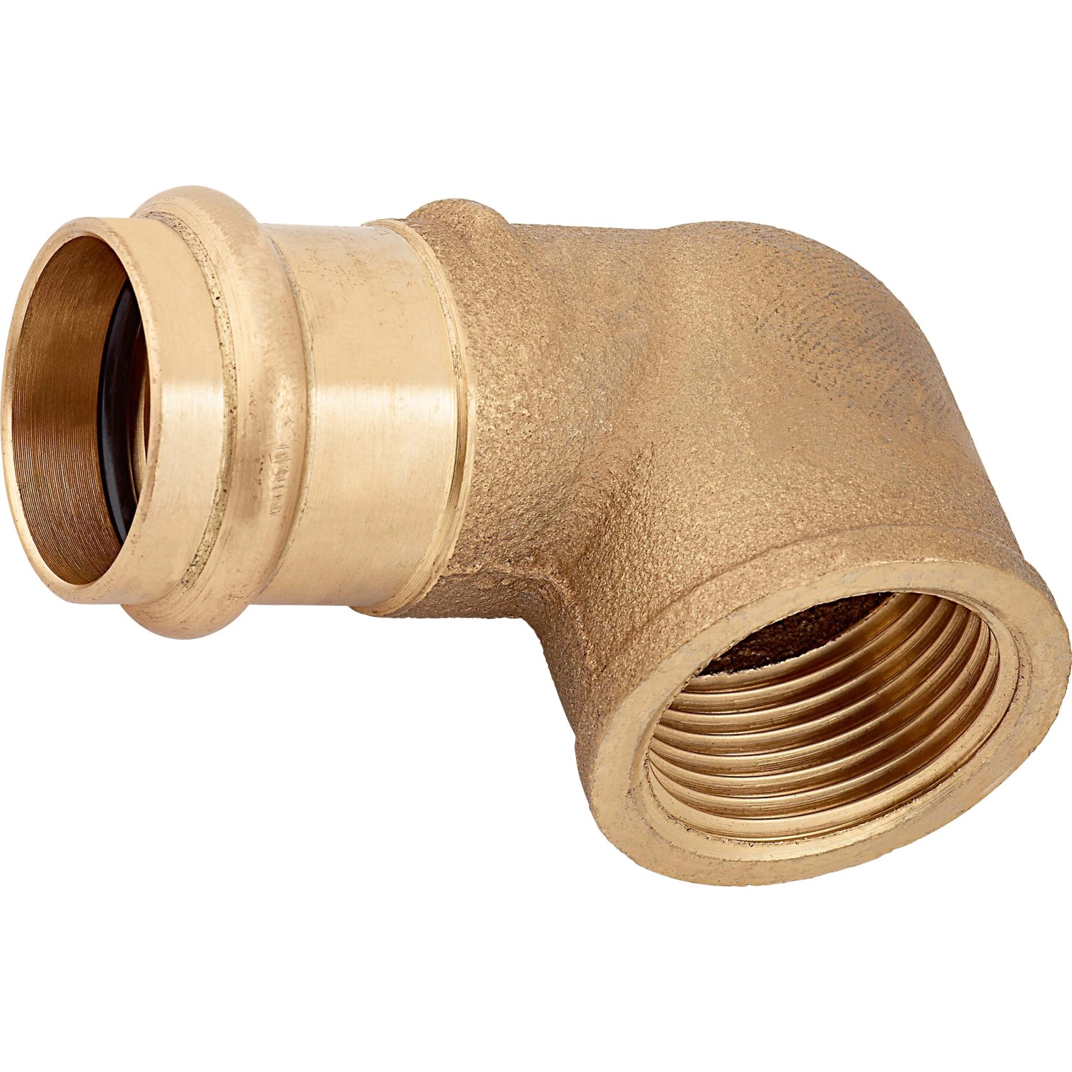 Rotguss Presswinkel 90 Grad, Ø 28 mm x 30,3 mm (Rp 1) für Kupferrohre.