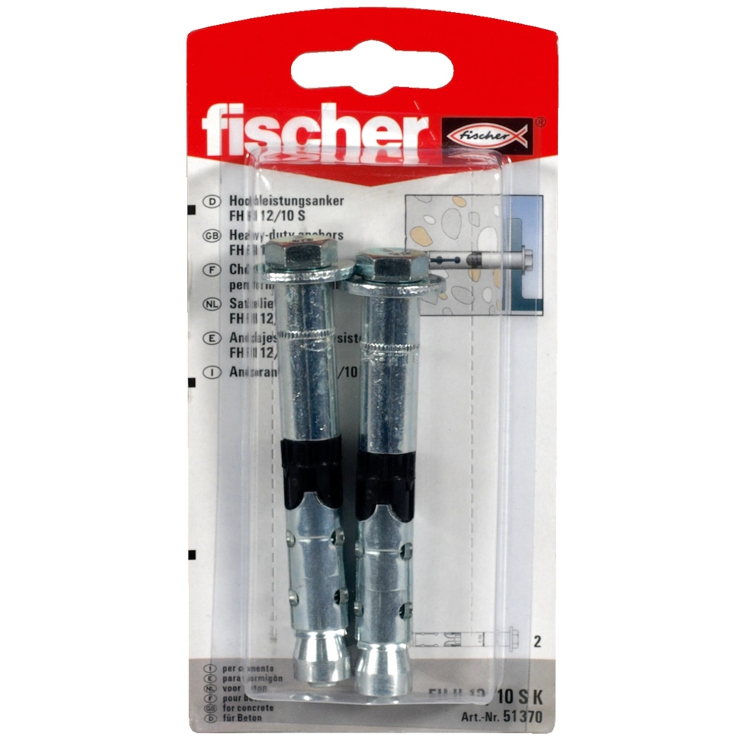 Fischer Hochleistungsanker FH II 12/10 S mit 6kt-Schraube, 2 Stück im Set.